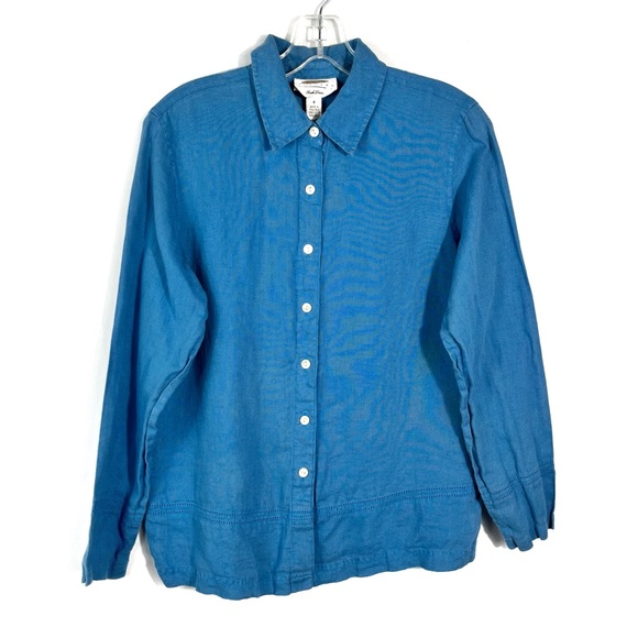 Talbots Petite Blue 100% Irish Linen Long Sleeve Lightweight Button Down Top 8 - Picture 1 of 4